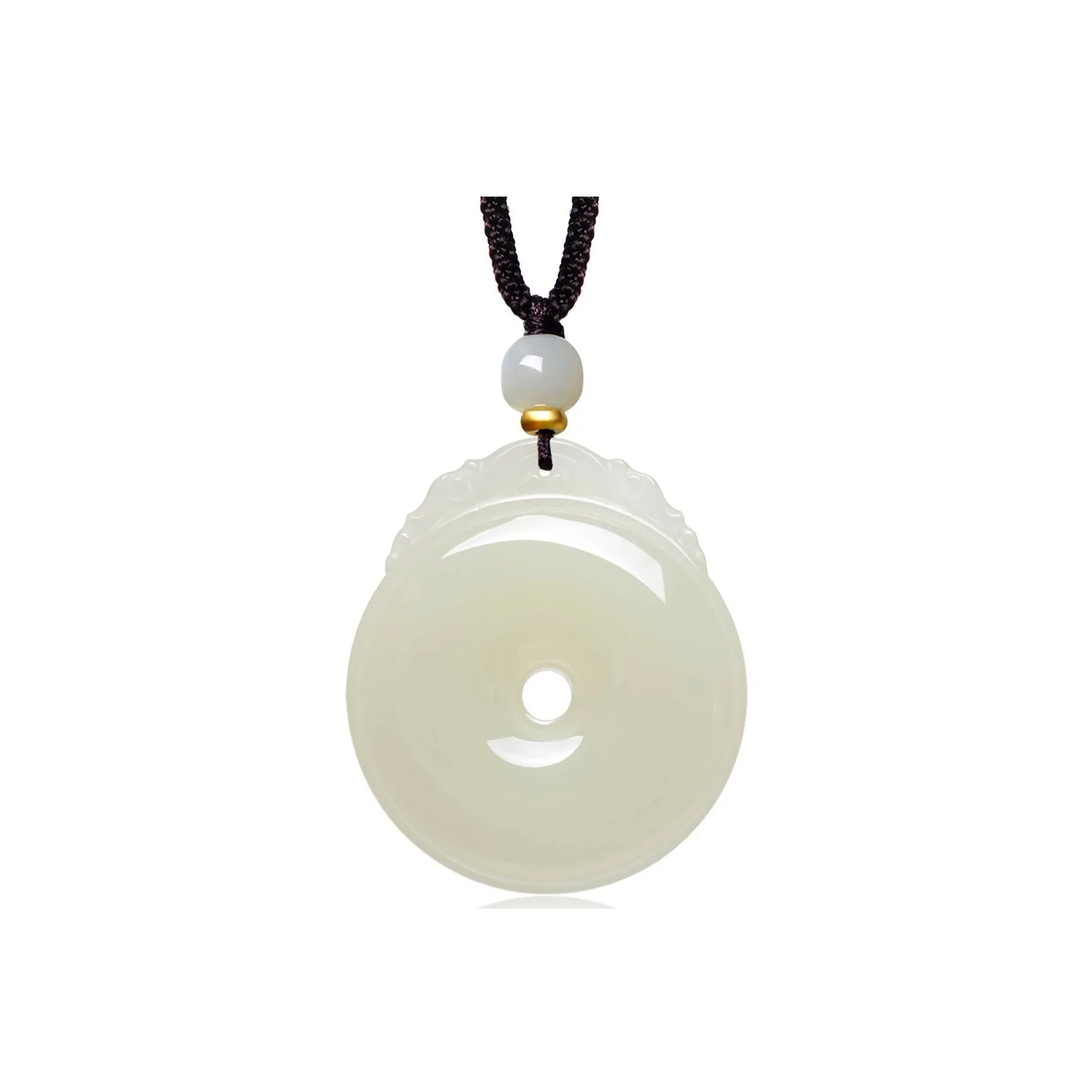 MARY WINDSOR Hetian Jade Clear Water Peace Buckle Pendant Pale Greenish White Jade Unisex