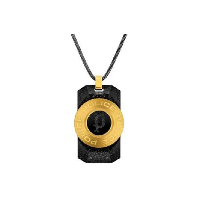 Police Gold Plated Necklaces Men's Black
