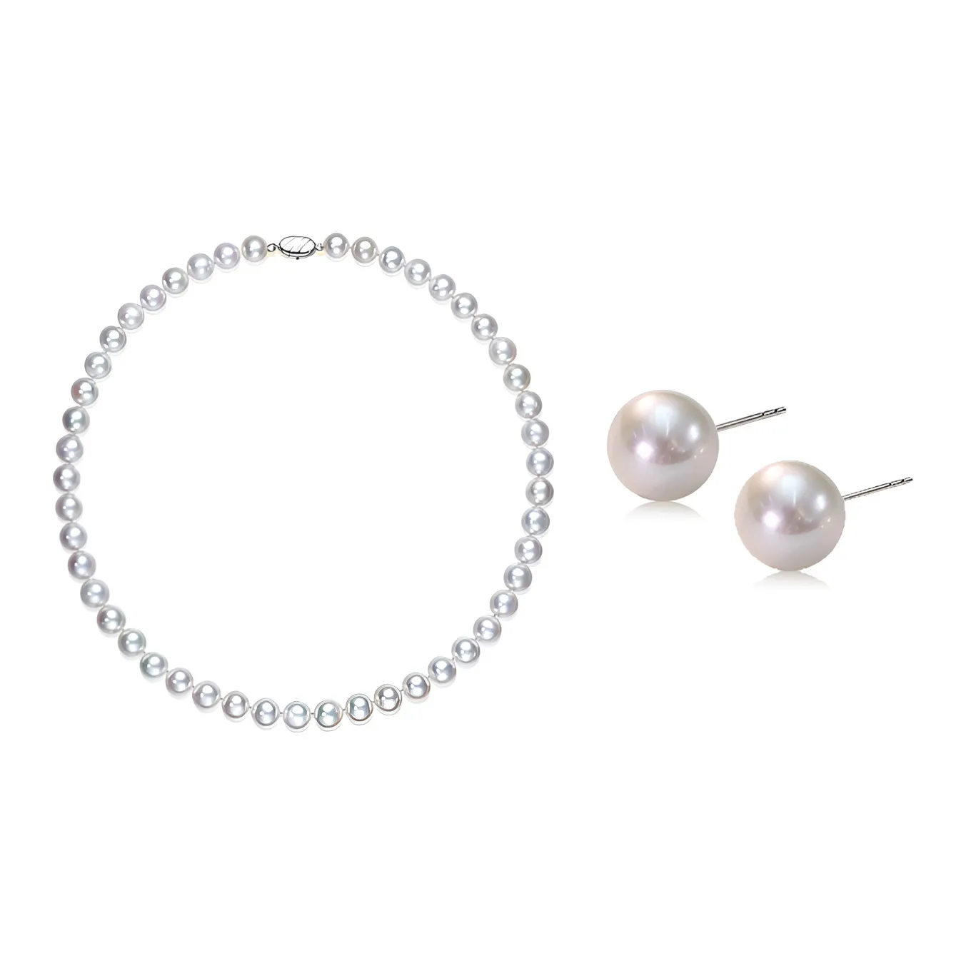 Luxury Beads Pearl Necklace, Stud Earrings Set Women's
