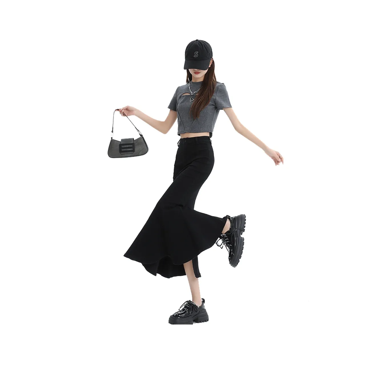 Concubine Zhu Denim Длинная Юбка Женская Черная