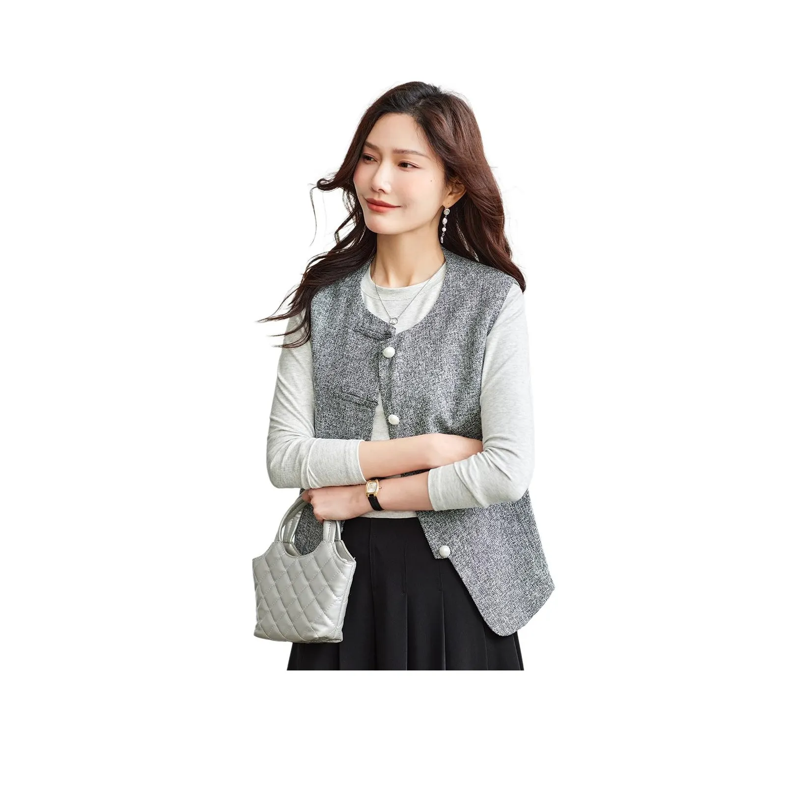 TERRE BLEUE Spring Fall Vest Loose Fit Women's