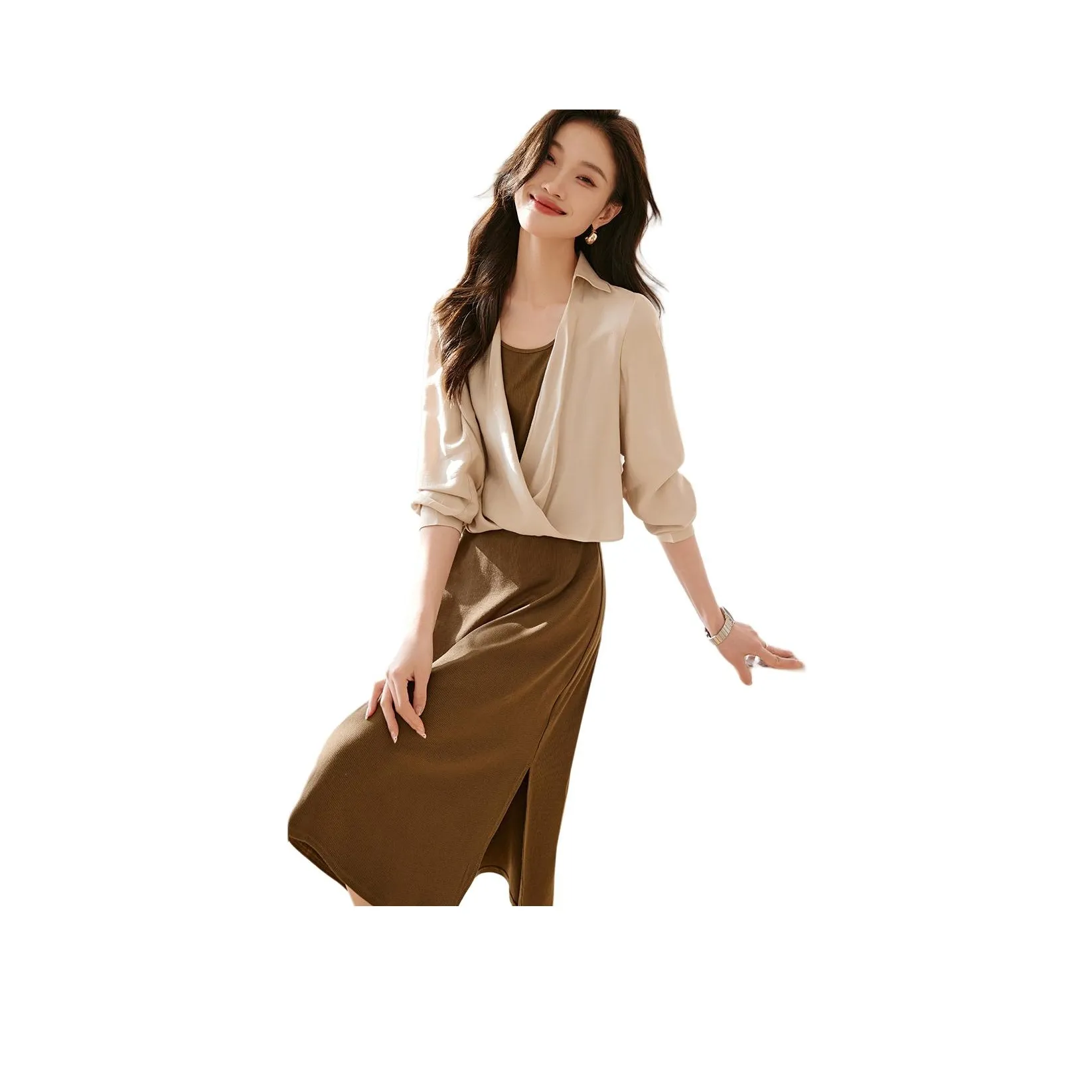 Mo Han Yi Mei Комплект с юбкой Женская Внешняя сторона Абрикос Внутренняя одежда Кофе