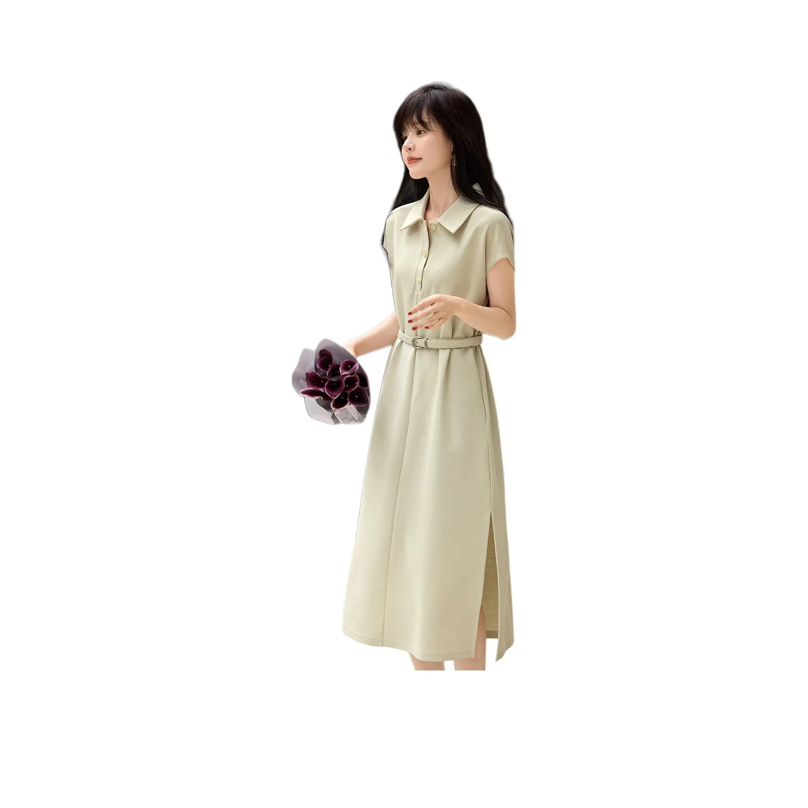 Mo Han Yi Mei Короткий рукав Платье Женское Нежно-желтое