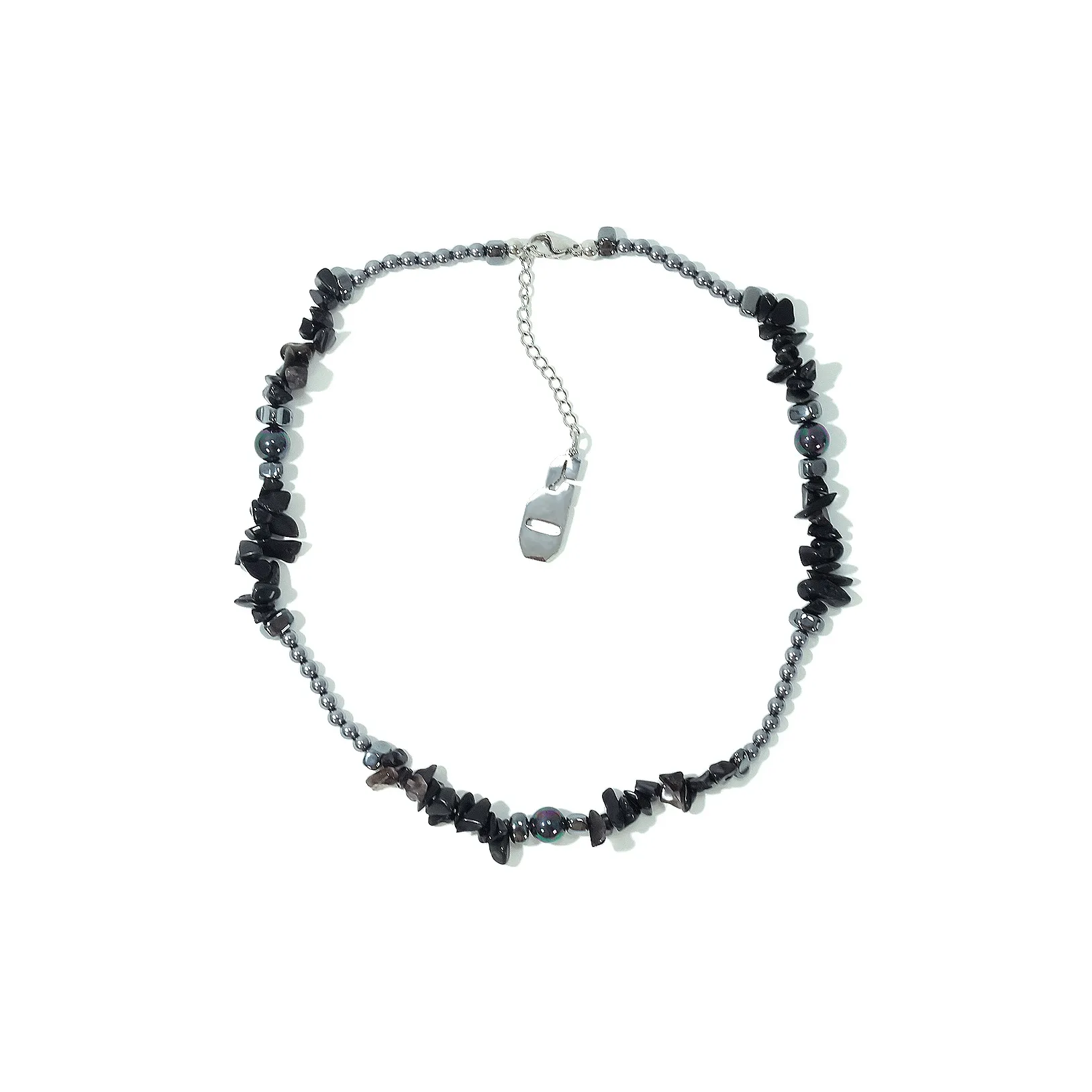 Get'em ON Черный Crushed Камень Черно-серебристая Бусина Титановая сталь Серебряный самородок Ожерелья Унисекс