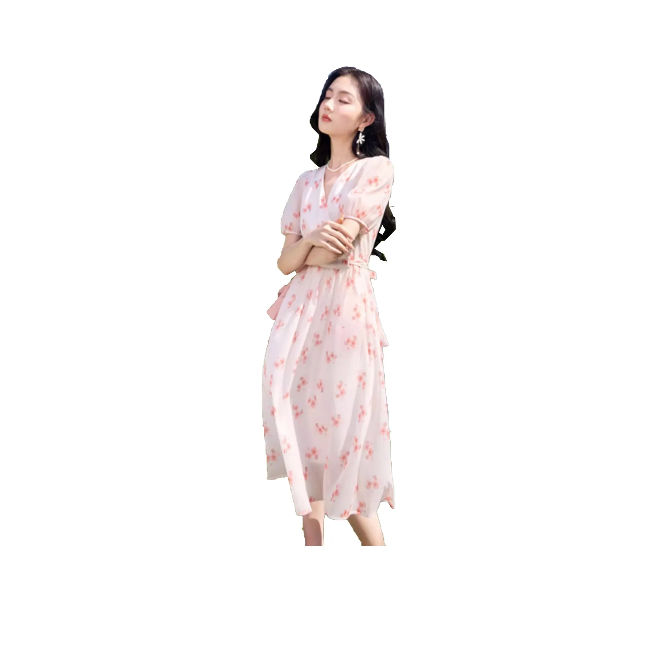 XIANGYING Short Sleeved Dress Women's Pink