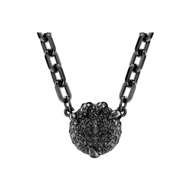 Swarovski Cubic Zirconia, Rhodium Plated, Faux Crystal Necklaces Unisex Black