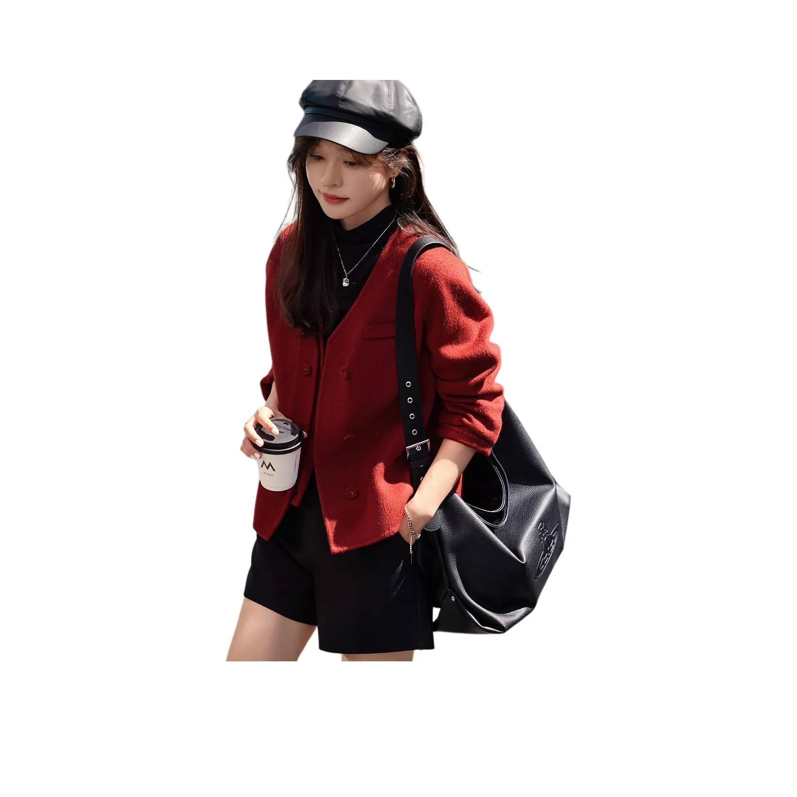 Mo Han Yi Mei Бургунди Женское Пальто