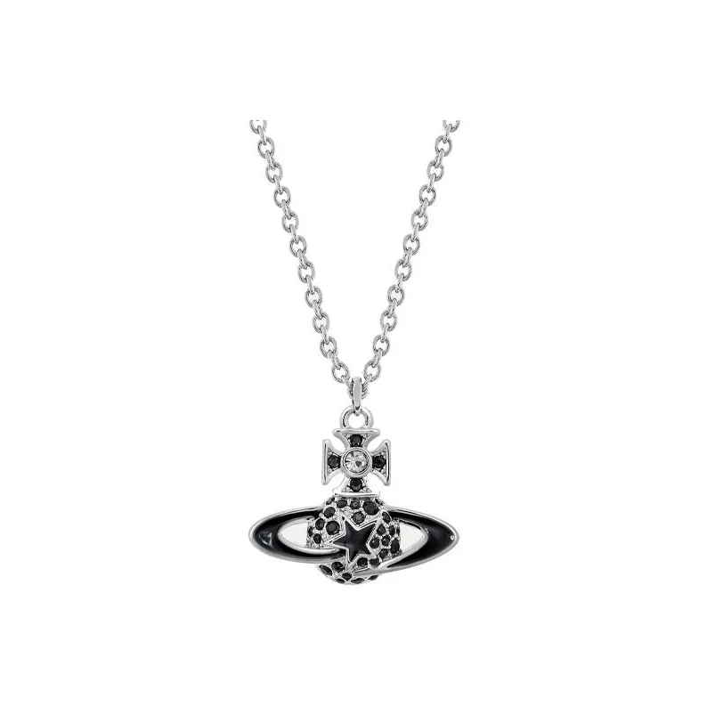 Vivienne Westwood Crystal Necklaces Unisex Black Porcelain/Silver Chain