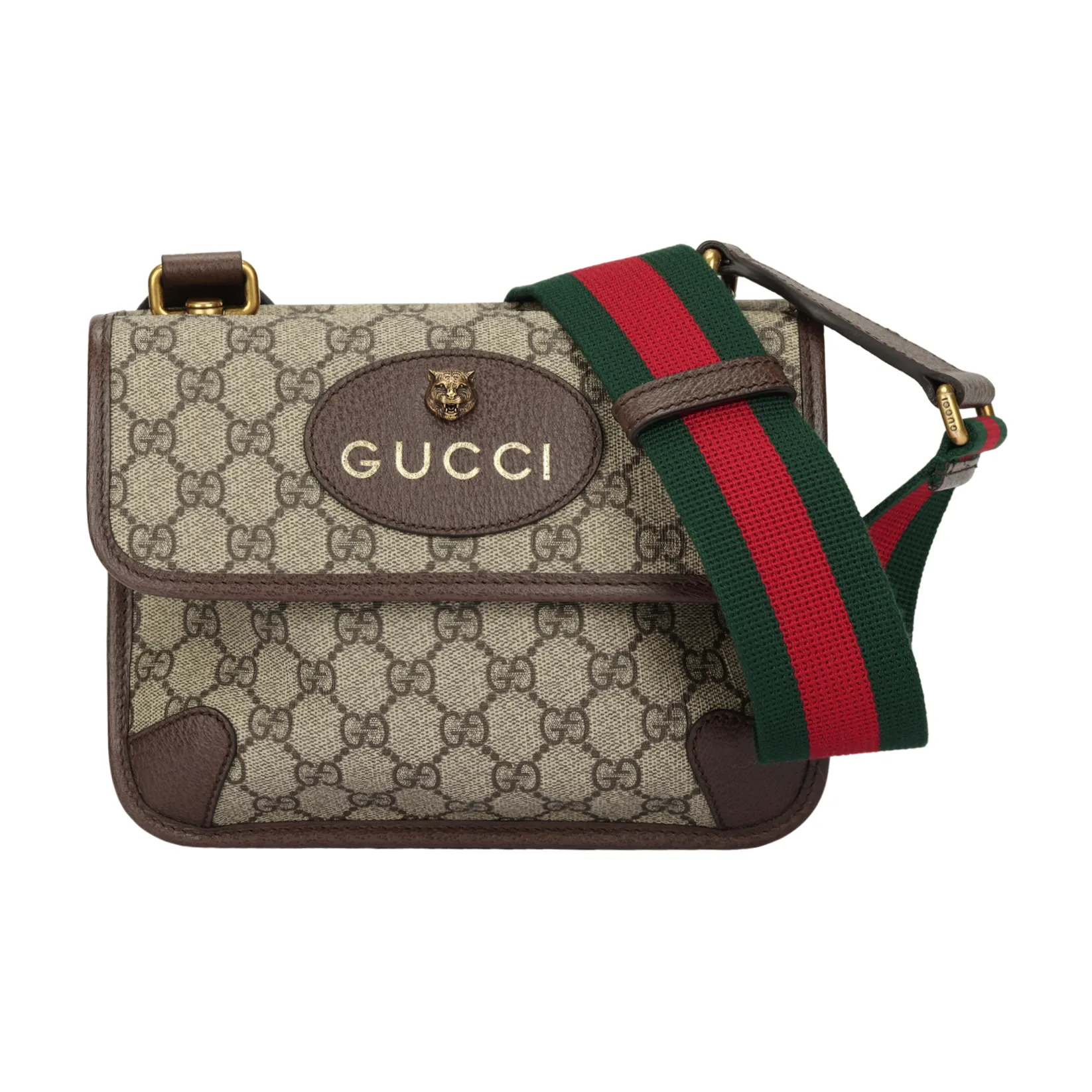 GUCCI Canvas With Leather Binding Shoulder Bag, Crossbody Bag Trumpets Unisex Ebony & Brown