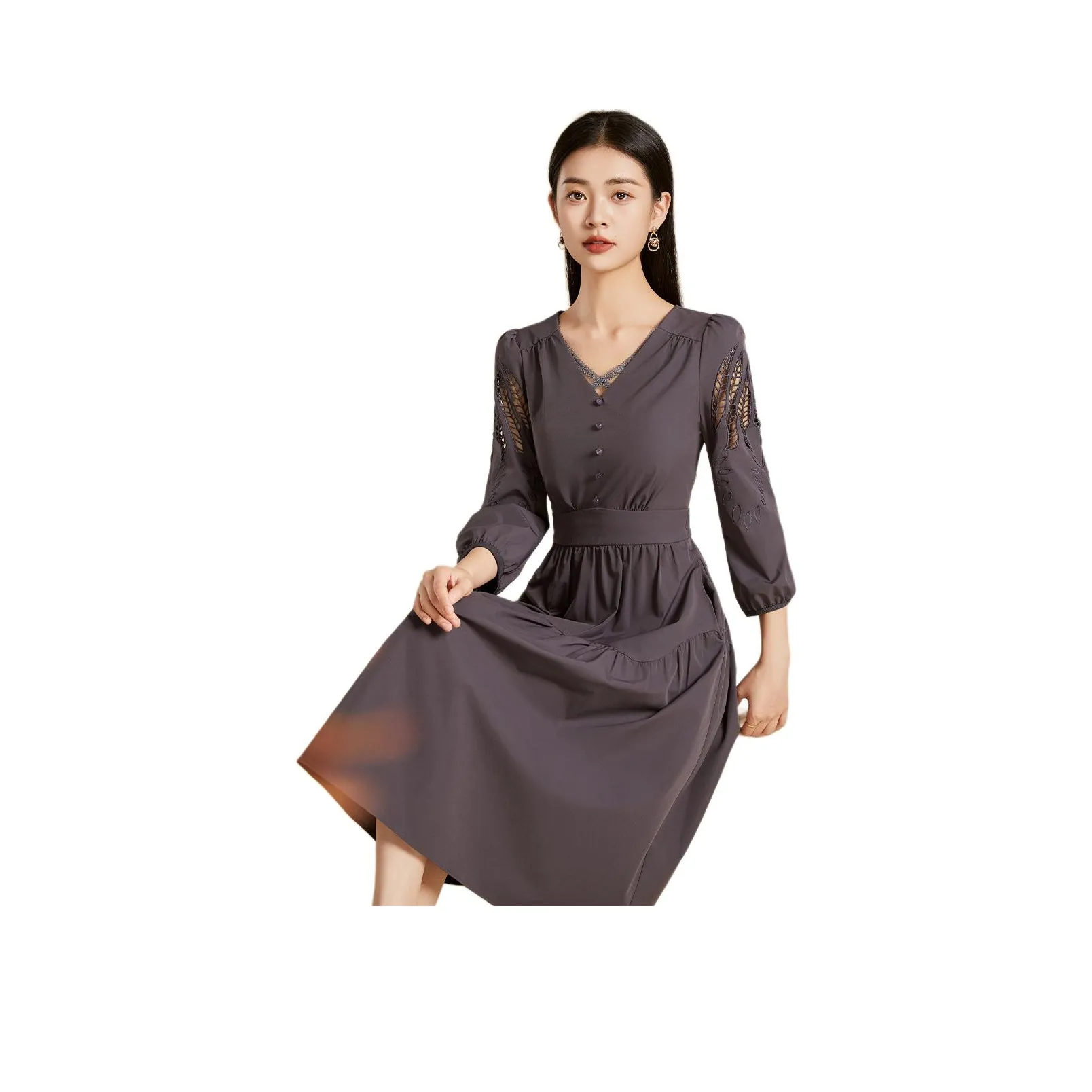 Mylan Spring, Fall Long Sleeved Dress Cinched Waist Women's Purple Collection Brand, Stay Updated With Event Alerts