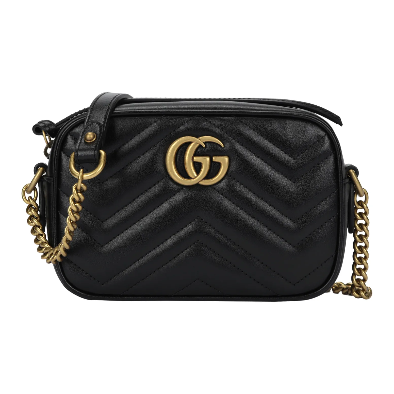 GUCCI GG Marmont Quilted Leather Camera Bag, Chain Bag, Crossbody Bag, Shoulder Bag Mini Women's Black