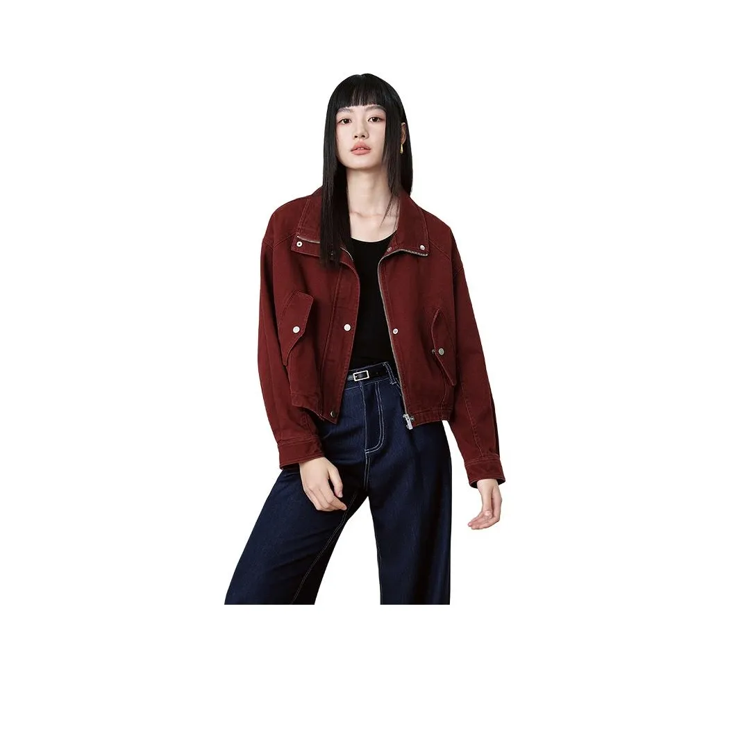 EICHITOO Темно-красный 02 Женские джинсовые куртки