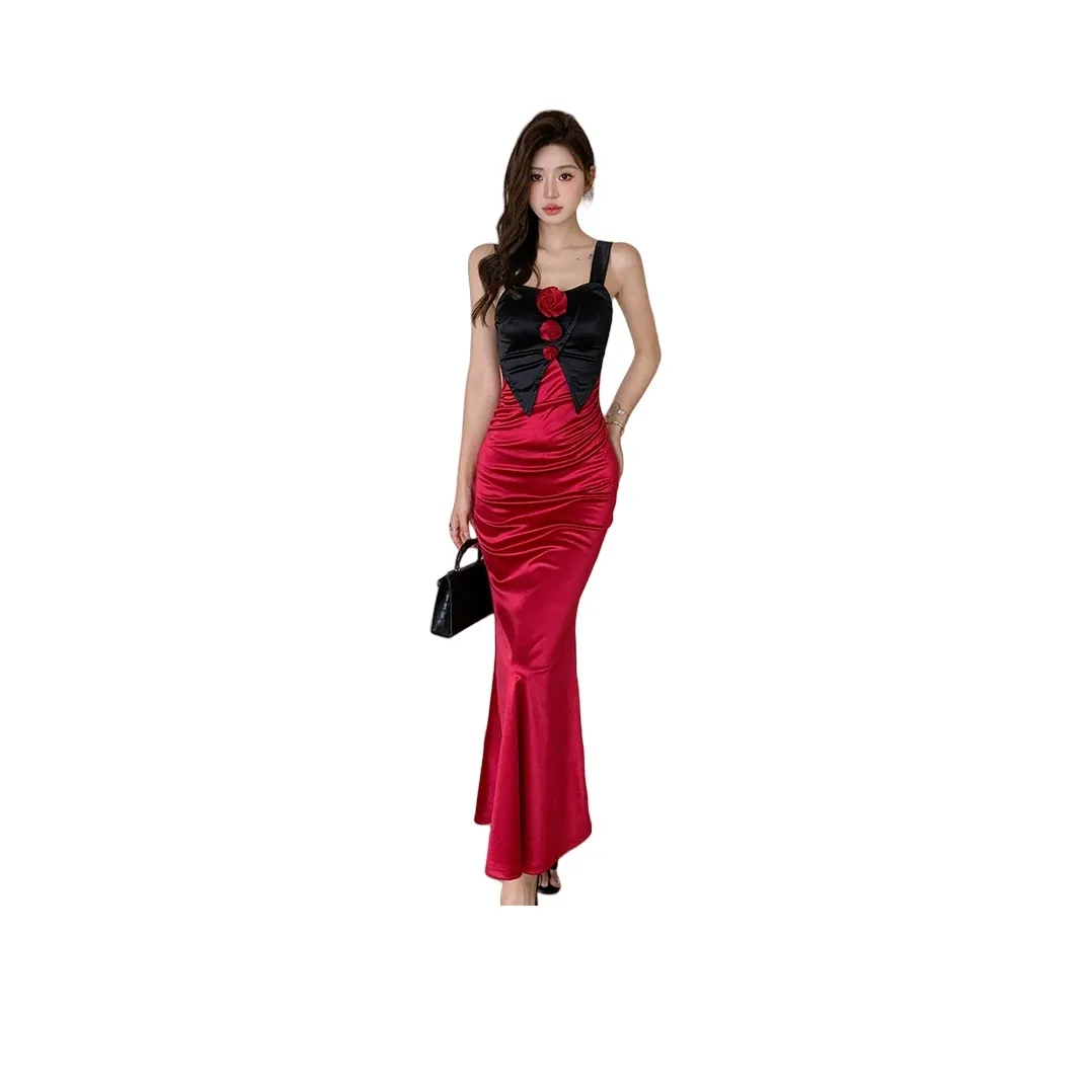 GUOZHEN Slip Dresses Women's Red & Black