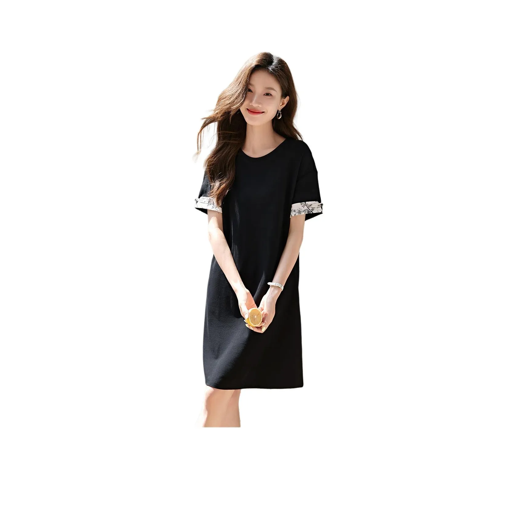 Mo Han Yi Mei Короткий рукав Платье Женское Черное