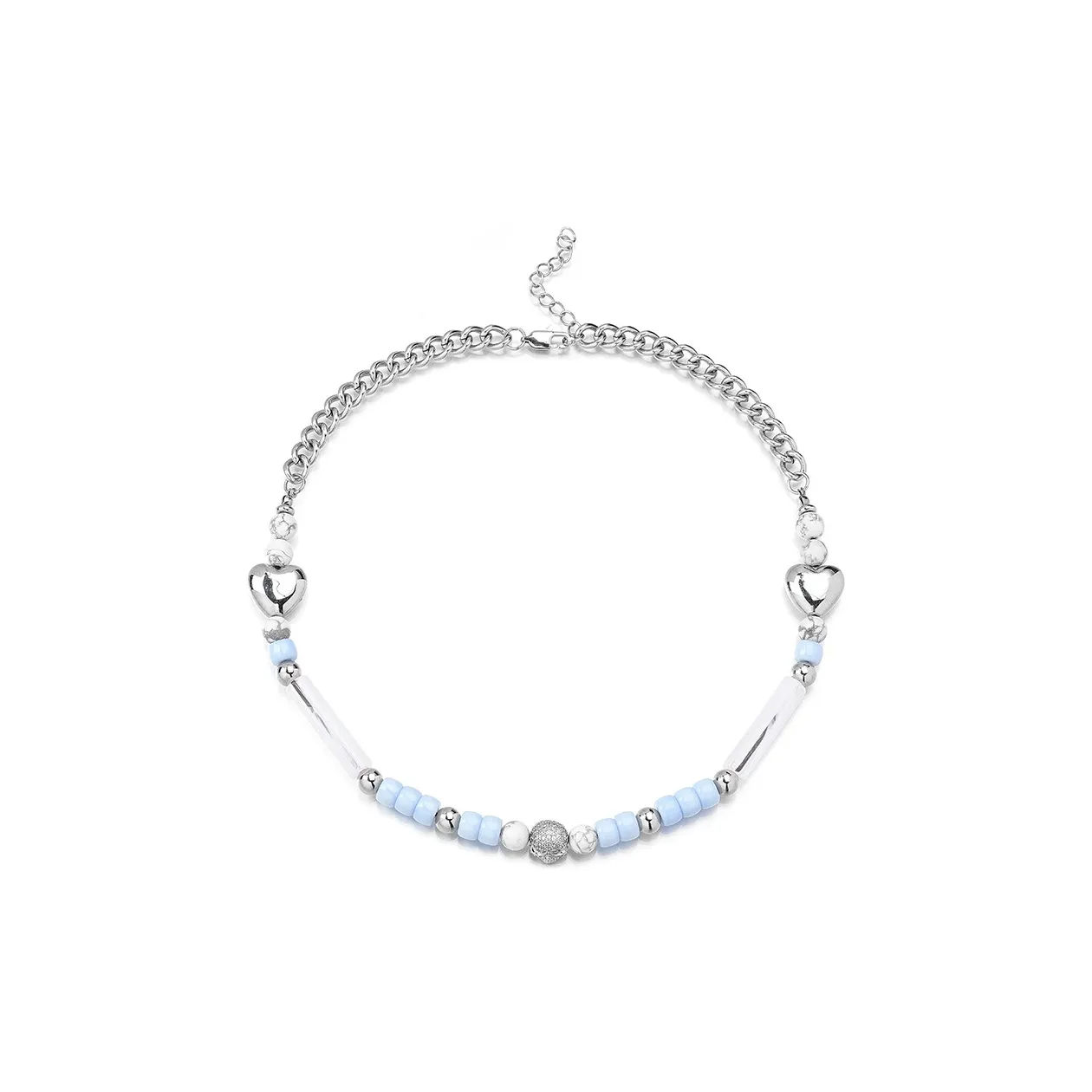 DWCP Титановая сталь Белая бирюза Акрил Белый Hao Ожерелья Унисекс