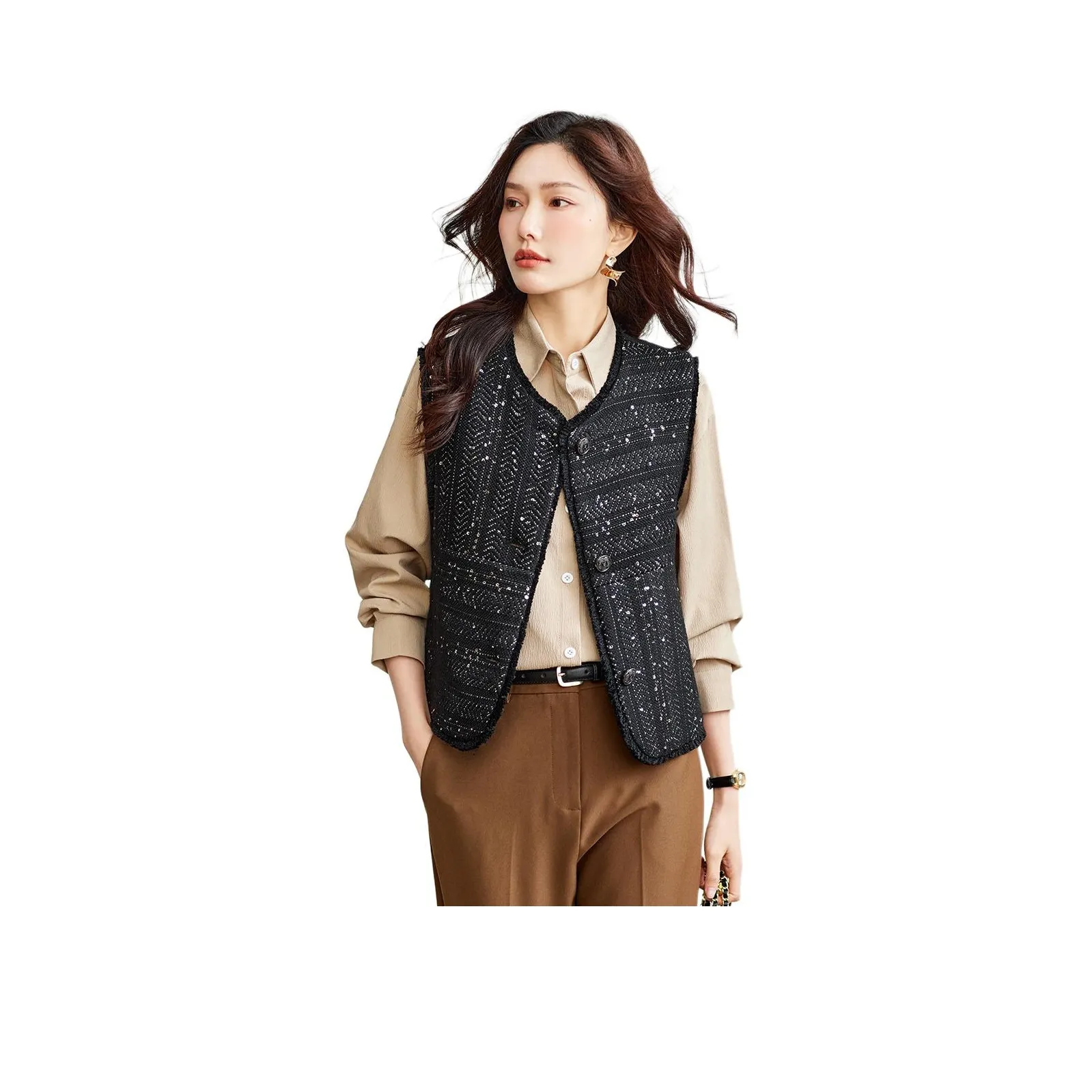 TERRE BLEUE Spring, Fall Vest Loose Fit Women's
