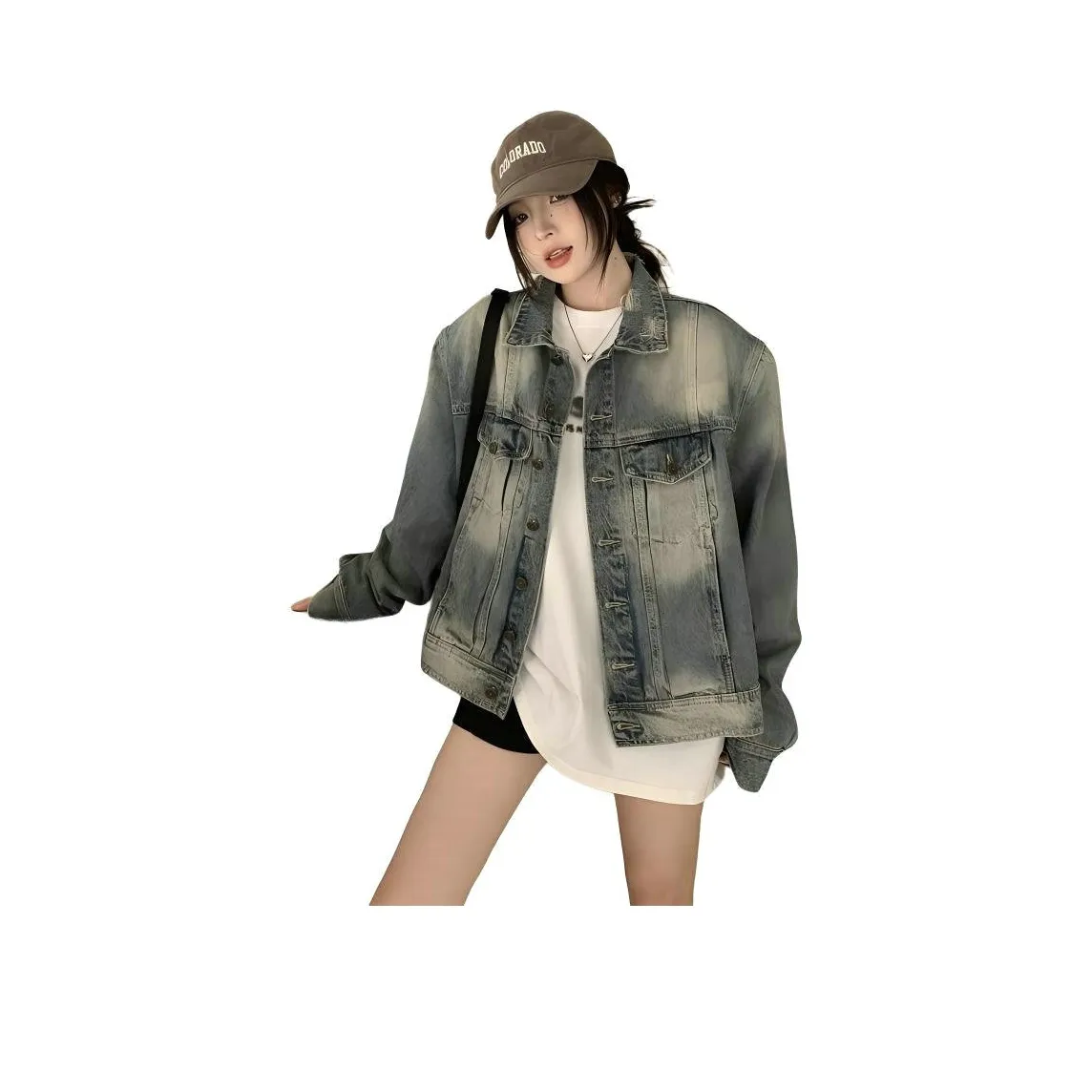 PLANE DRIFT Джинсовая куртка Женская с рваными и состаренными элементами