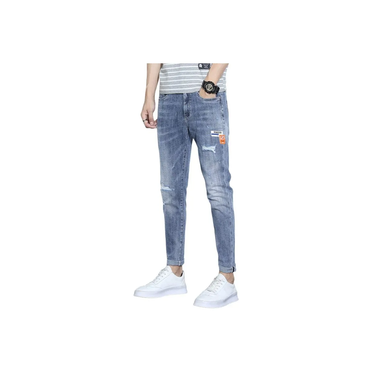 YUQIAN Синие Серые Брюки на щиколотку Мужские Джинсы