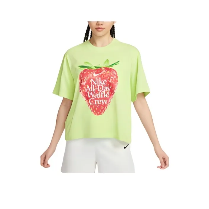 Nike SS24 Рукав с оборванным плечом T-рубашка Женская Зеленый Желтый