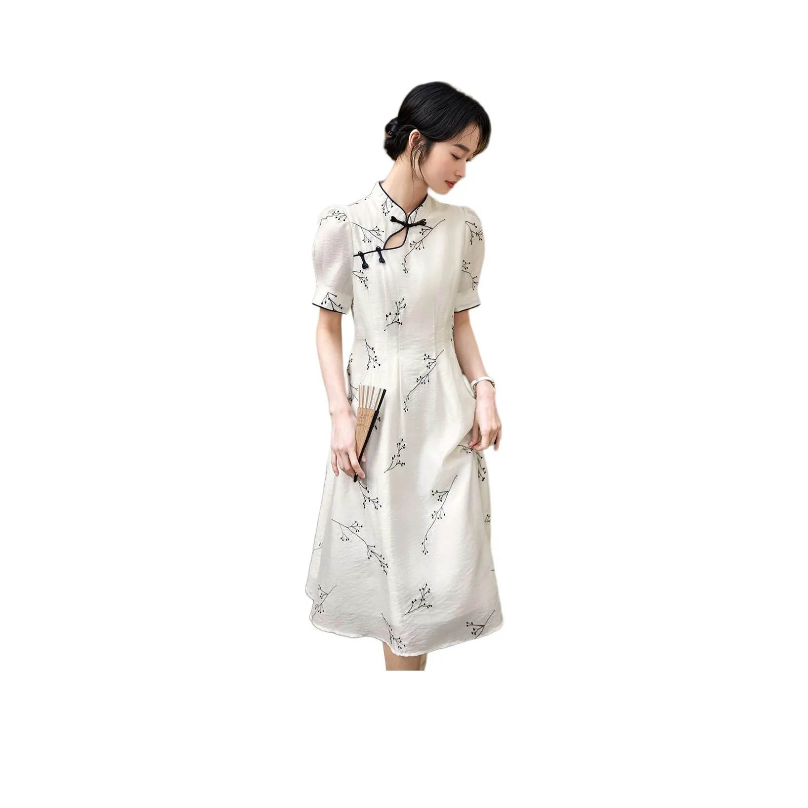 XWI Short Sleeved Dresses Women's Beige With Black Floral