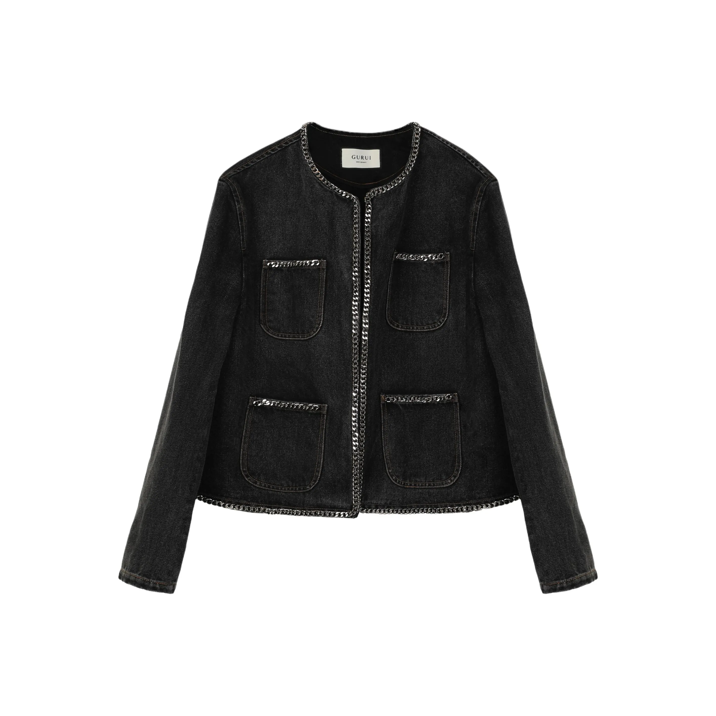 GURUI Деним черный 5J Женские джинсовые куртки