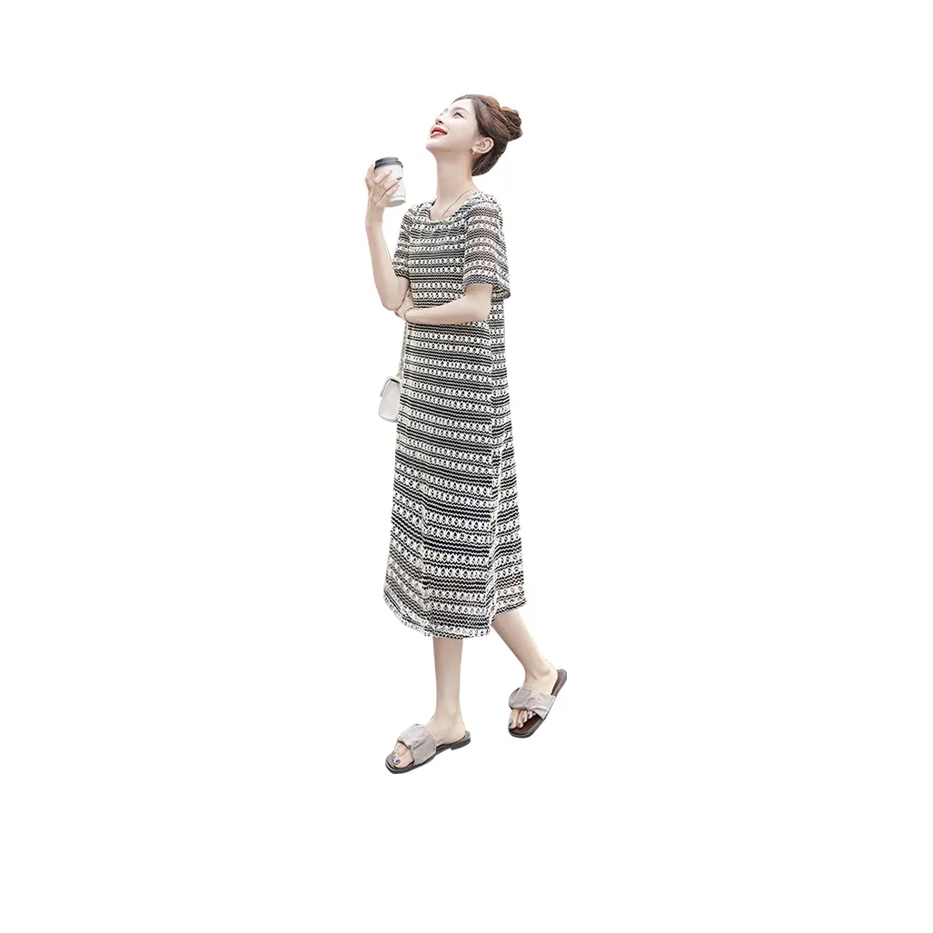 Cypress House Short Sleeved Dress Women's Black Rice Stripes