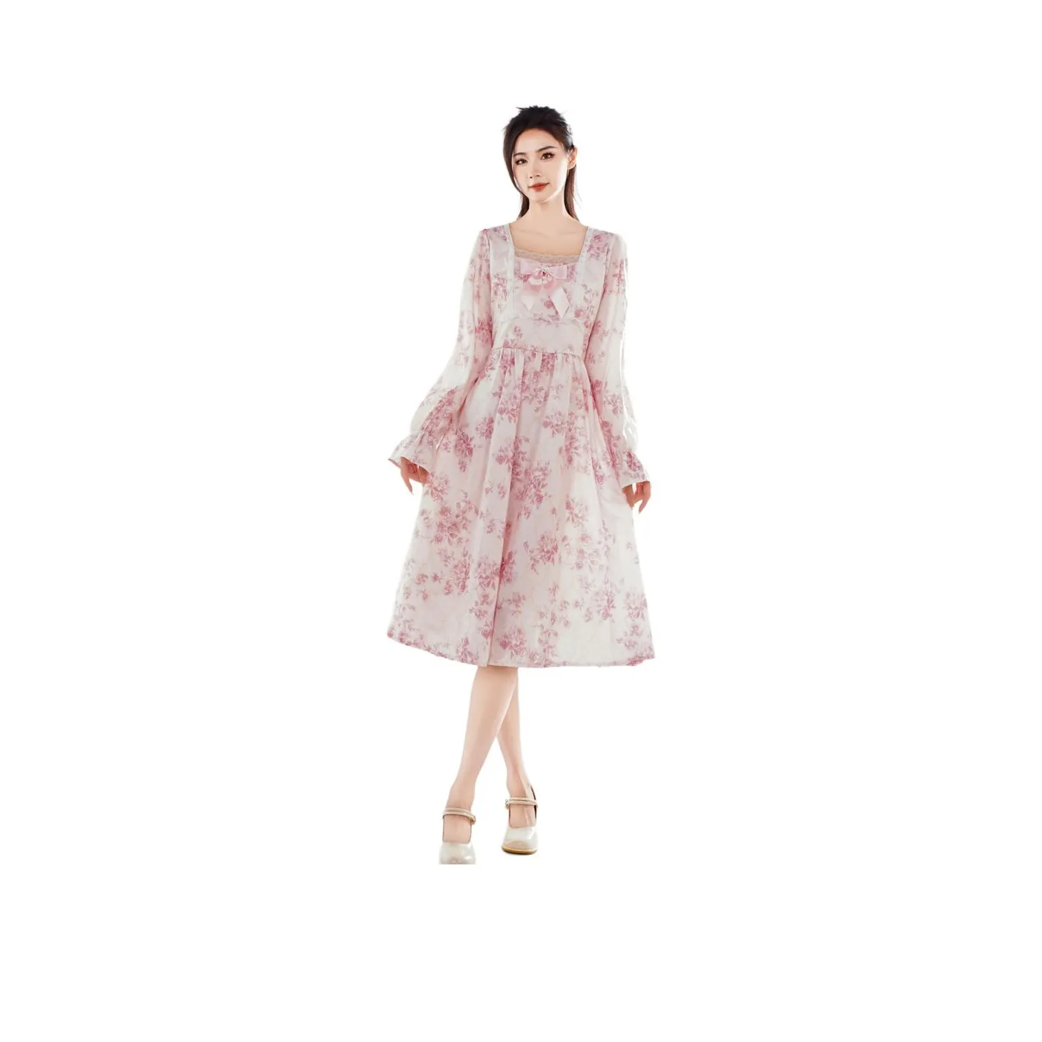 YuChaJia Long Sleeved Dress Women's Pink
