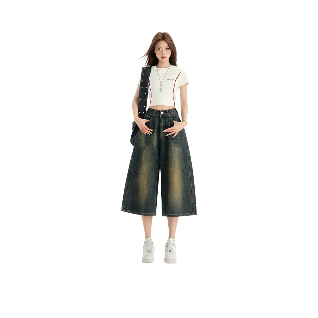 Wen Shan Винтаж Штаны капри Женские Джинсовые шорты