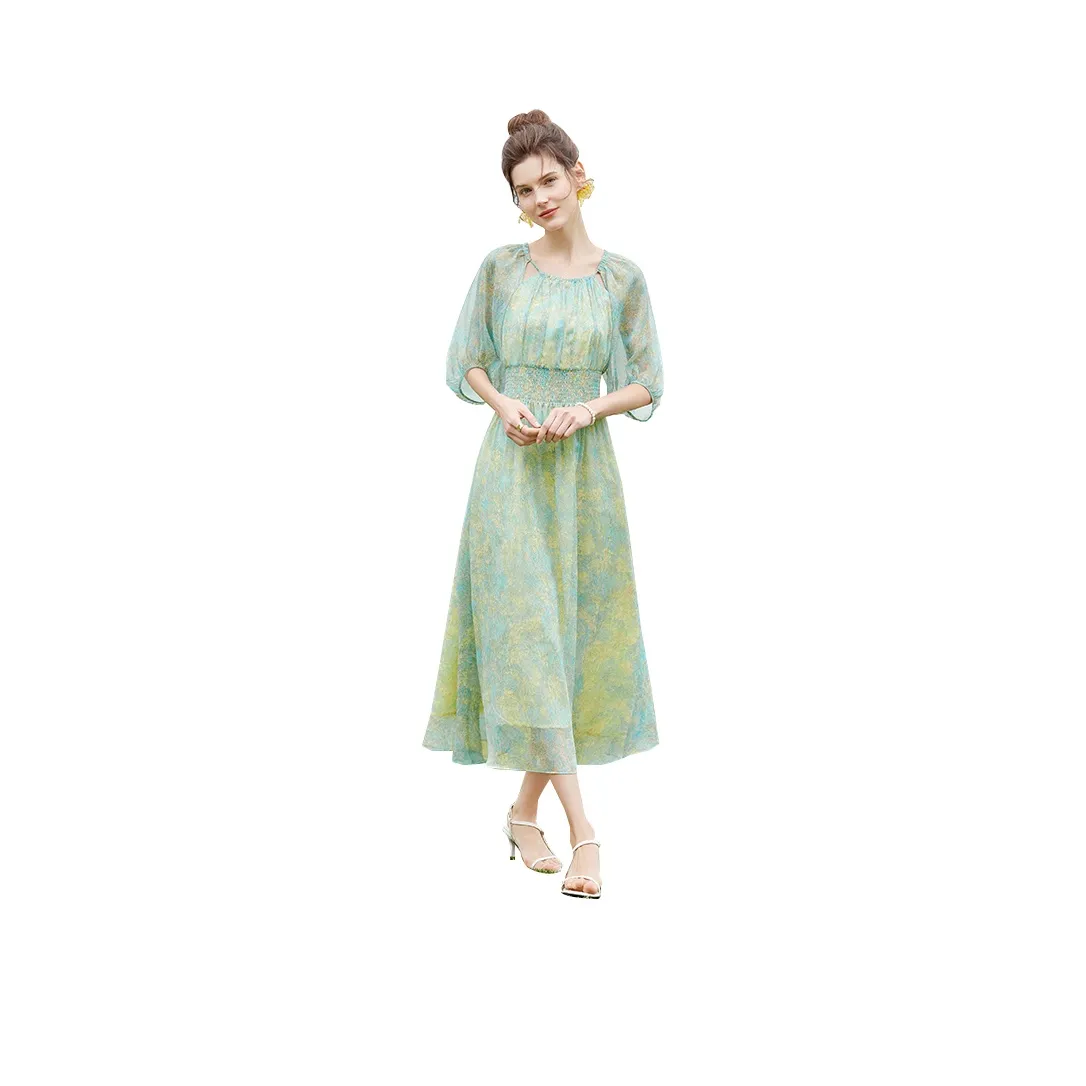 TOUCH Short Sleeved Dress Women's Blue Green Floral