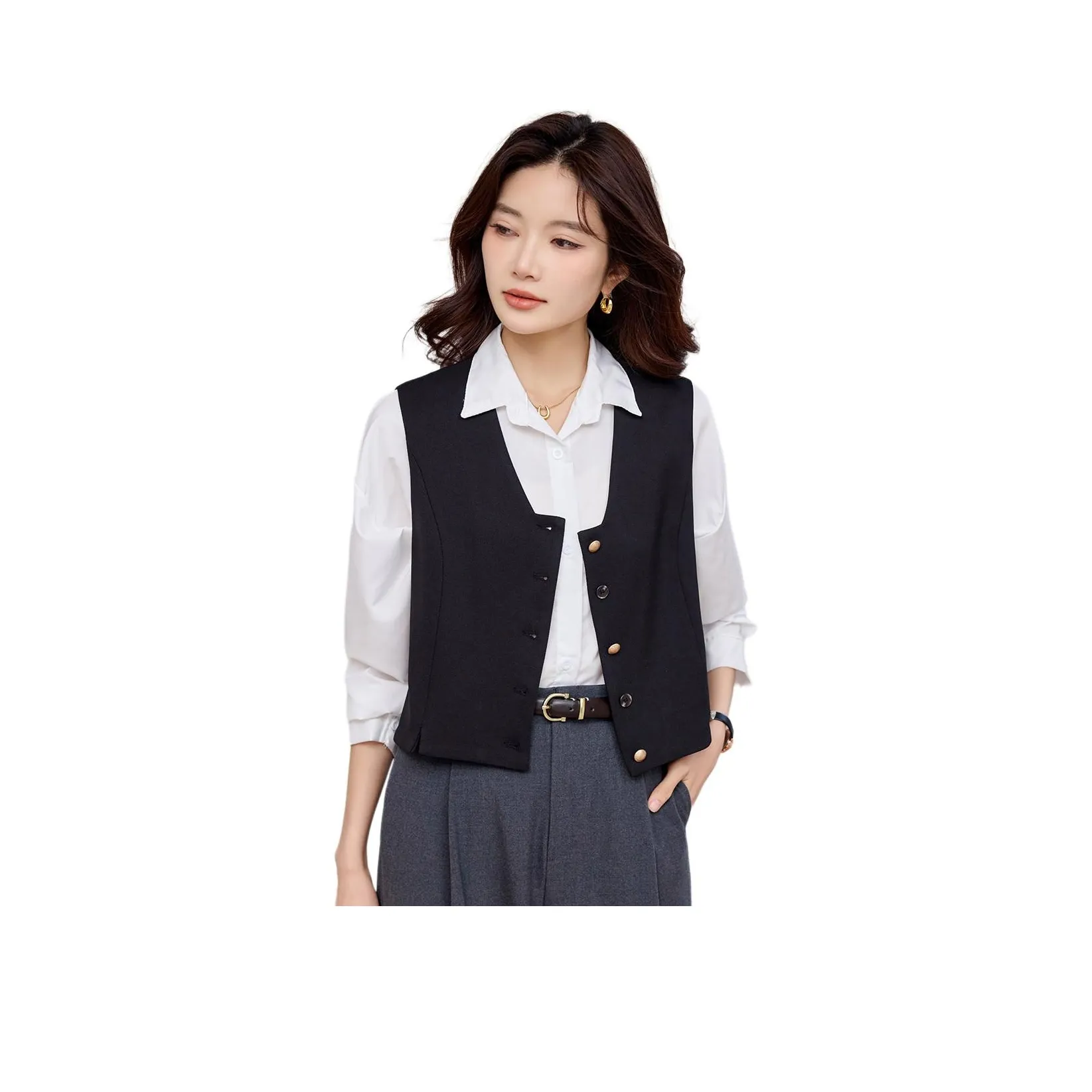 TERRE BLEUE Spring, Summer, Fall Vest Loose Fit Women's