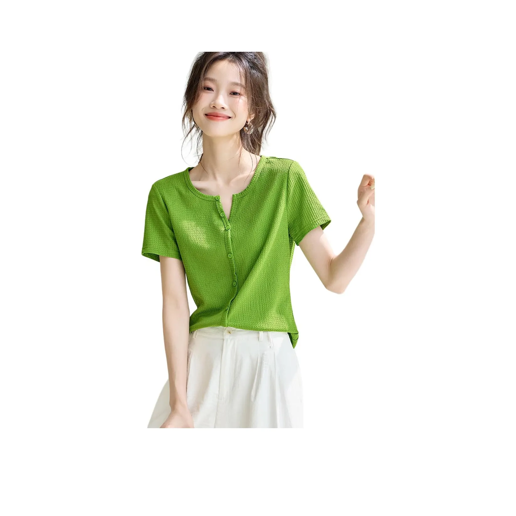 MOHANYIMEI Лаймово-зеленые Женские Рубашки