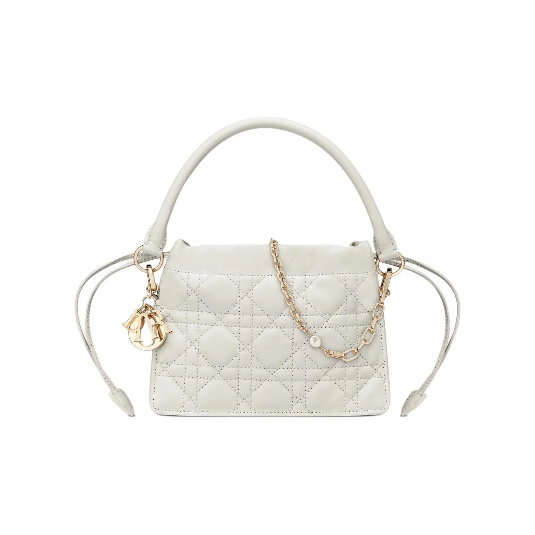 DIOR Lady Dior Sheepskin Lady Dior Bag Drawstring Bag Handheld One Shoulder Handbag Mini Women's White