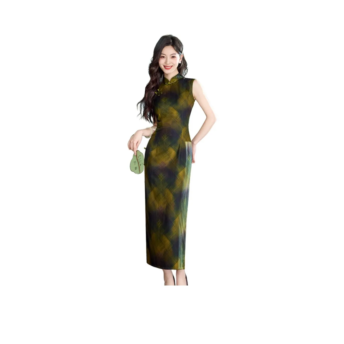 ENEESSI Cheongsam Women's Blue Yellow