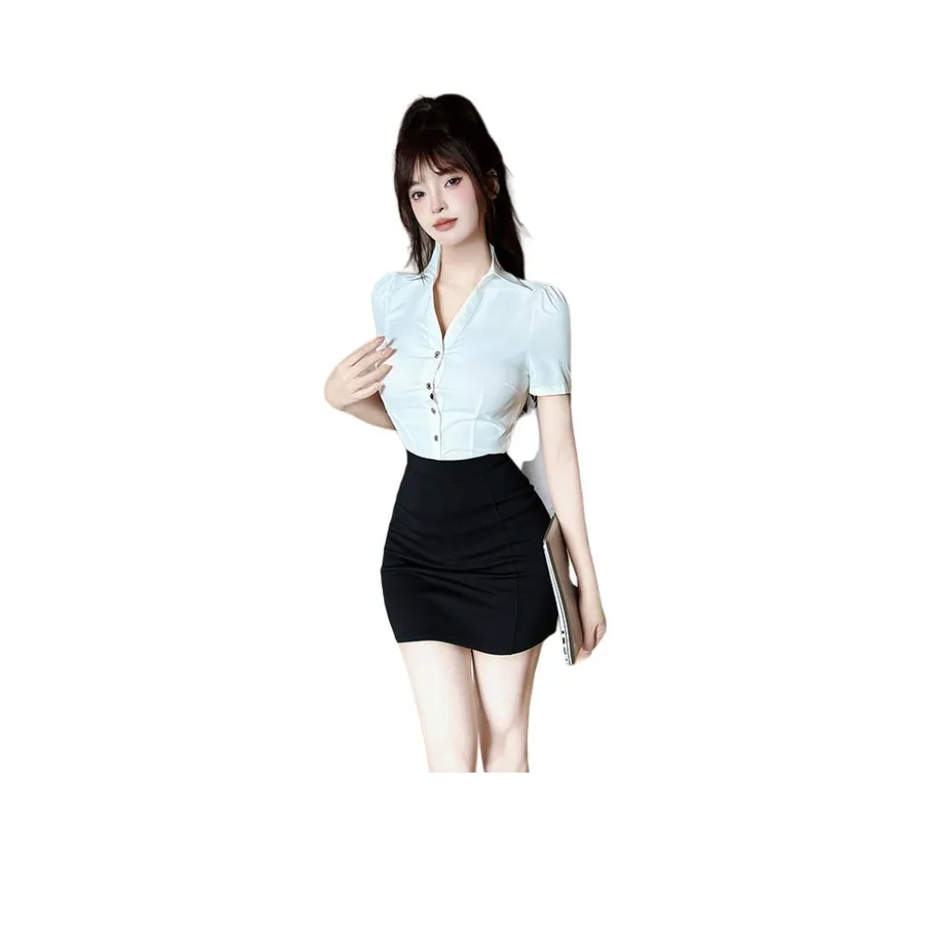 DGMZ Uniforms Women's White Shirt+Black Skirt Clothing Set