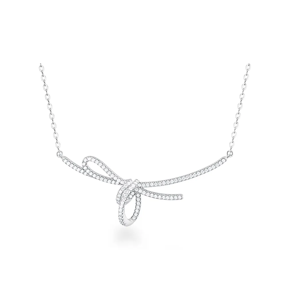 HEFANG 925 Sterling Silver Ribbon Tie Collarbone Chain Women's