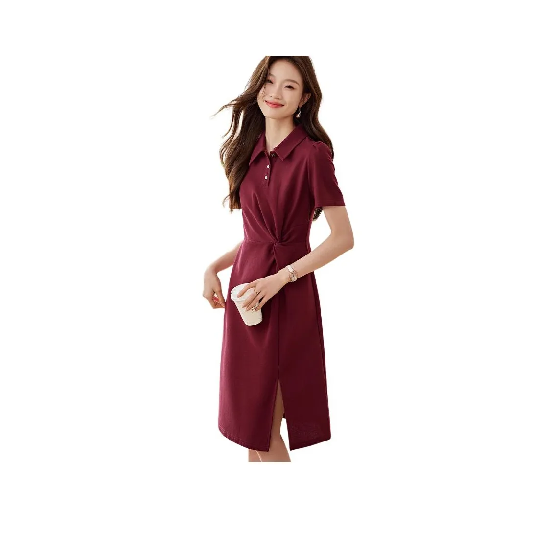 Mo Han Yi Mei Короткий рукав Платье Женское Фуксия