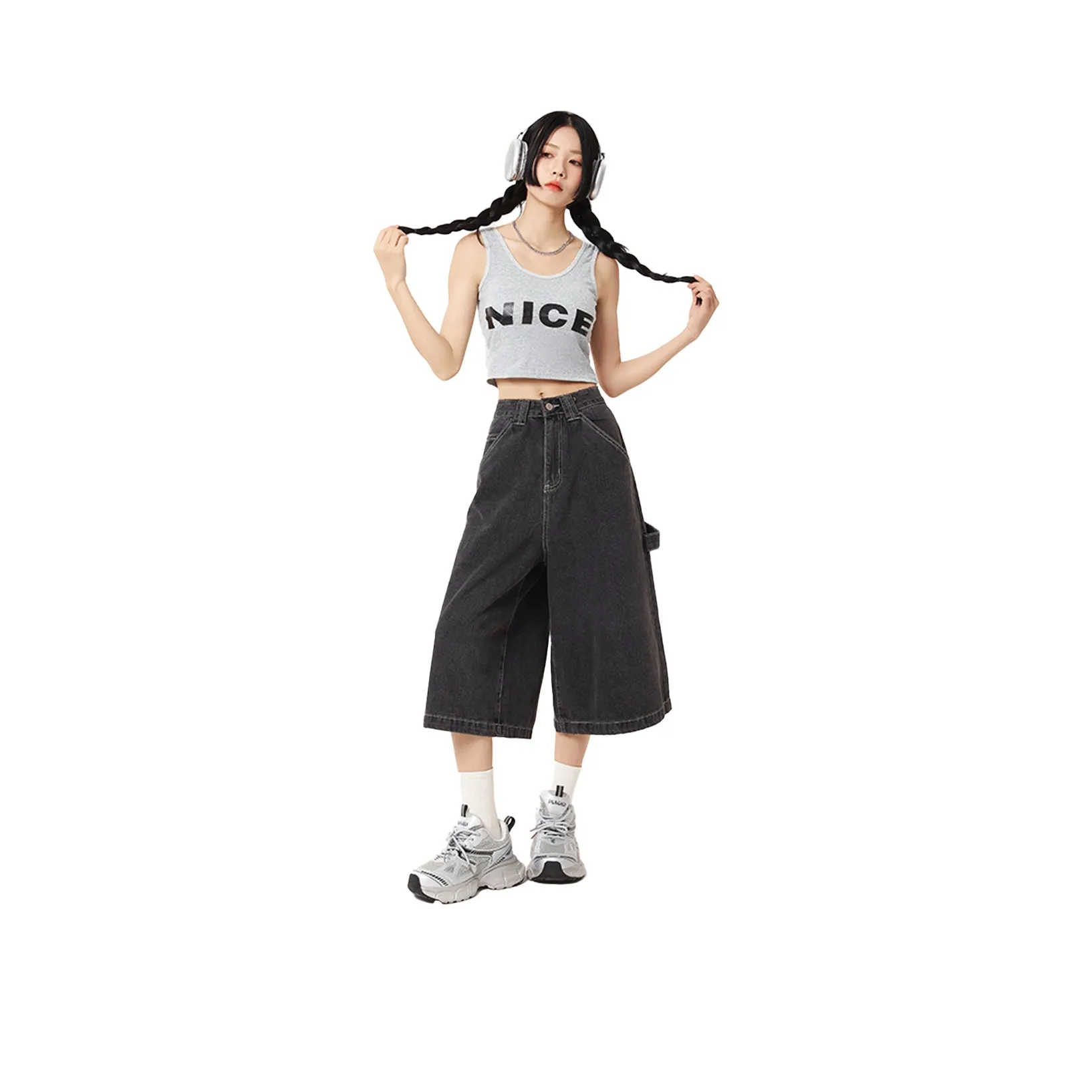 Снупи Серый Черный Женские Джинсовые Шорты