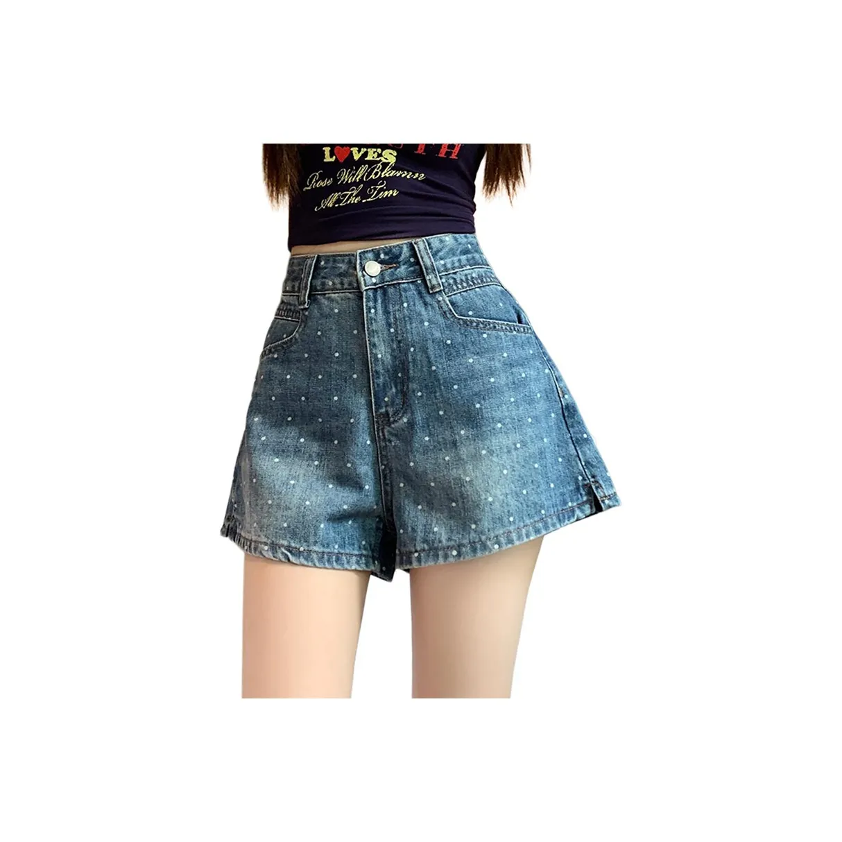 Garbege Синий Гороховый узор Горячие штаны Женские Джинсовые шорты