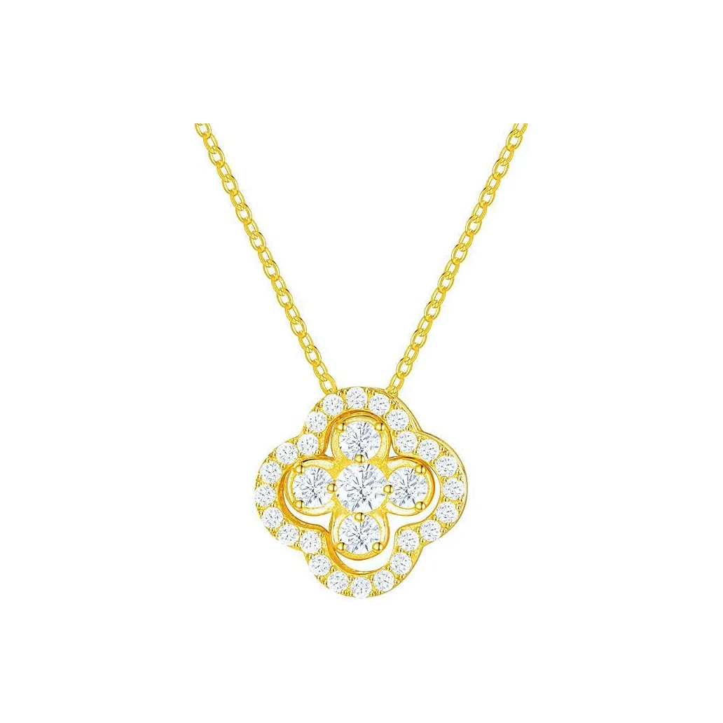 Lao Feng Xiang Lucky Four Leaf Clover Series 925 Sterling Silver Necklaces Women's