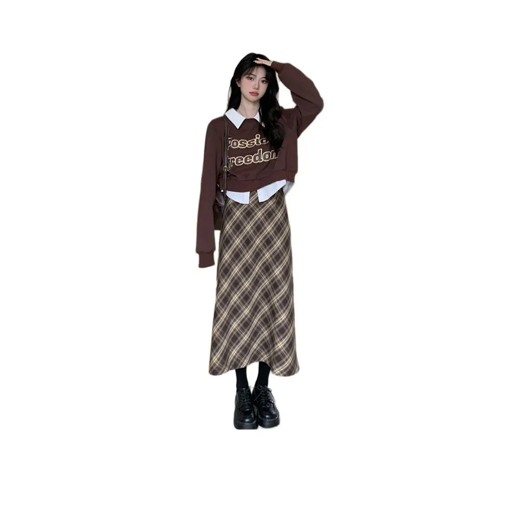 GULIANFEI Skirt Set Women's Brown