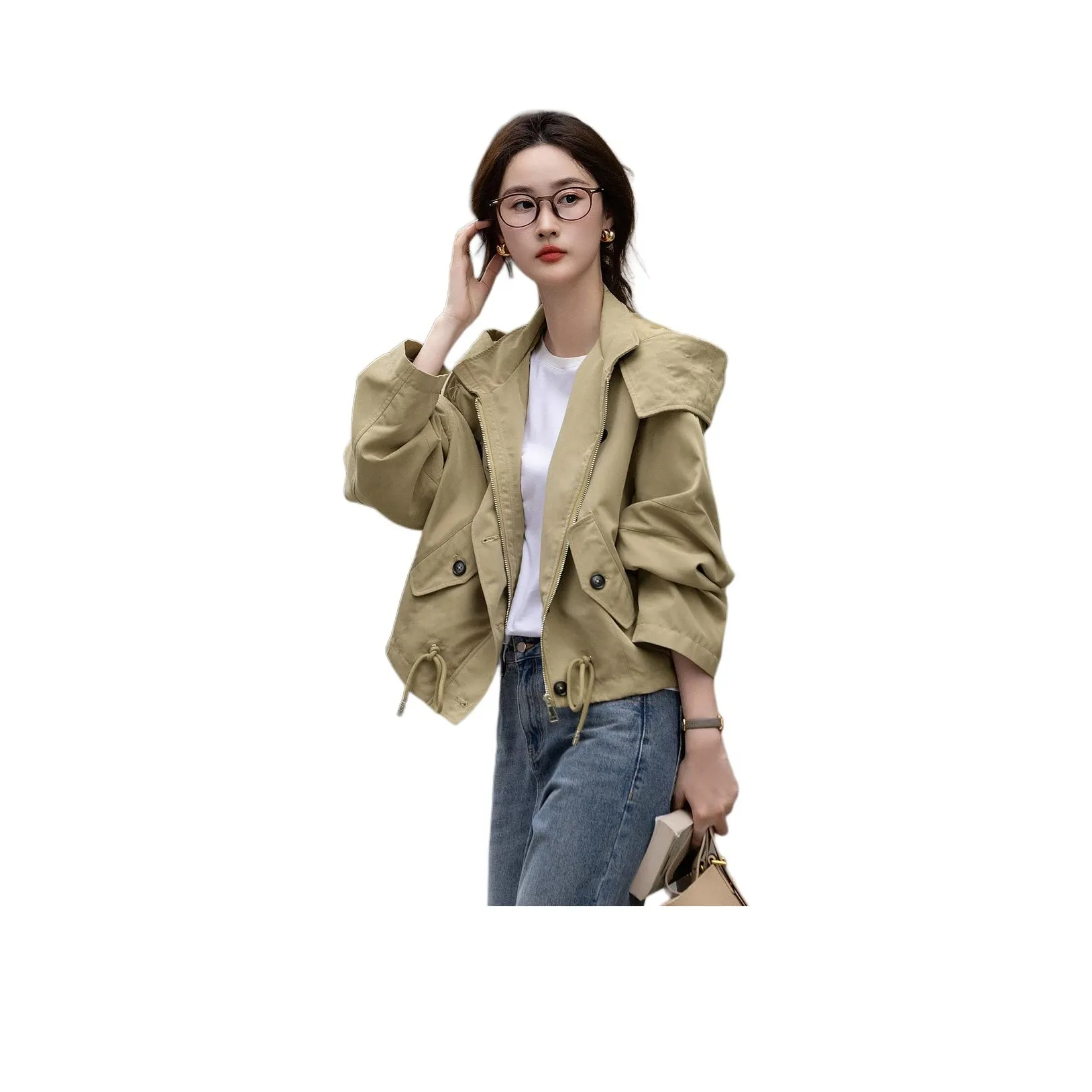 【Dme】 Cropped Coat Женское Хаки