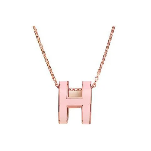 HERMES POP H Collection Enamel Necklaces Women's Chain Rose Gold
