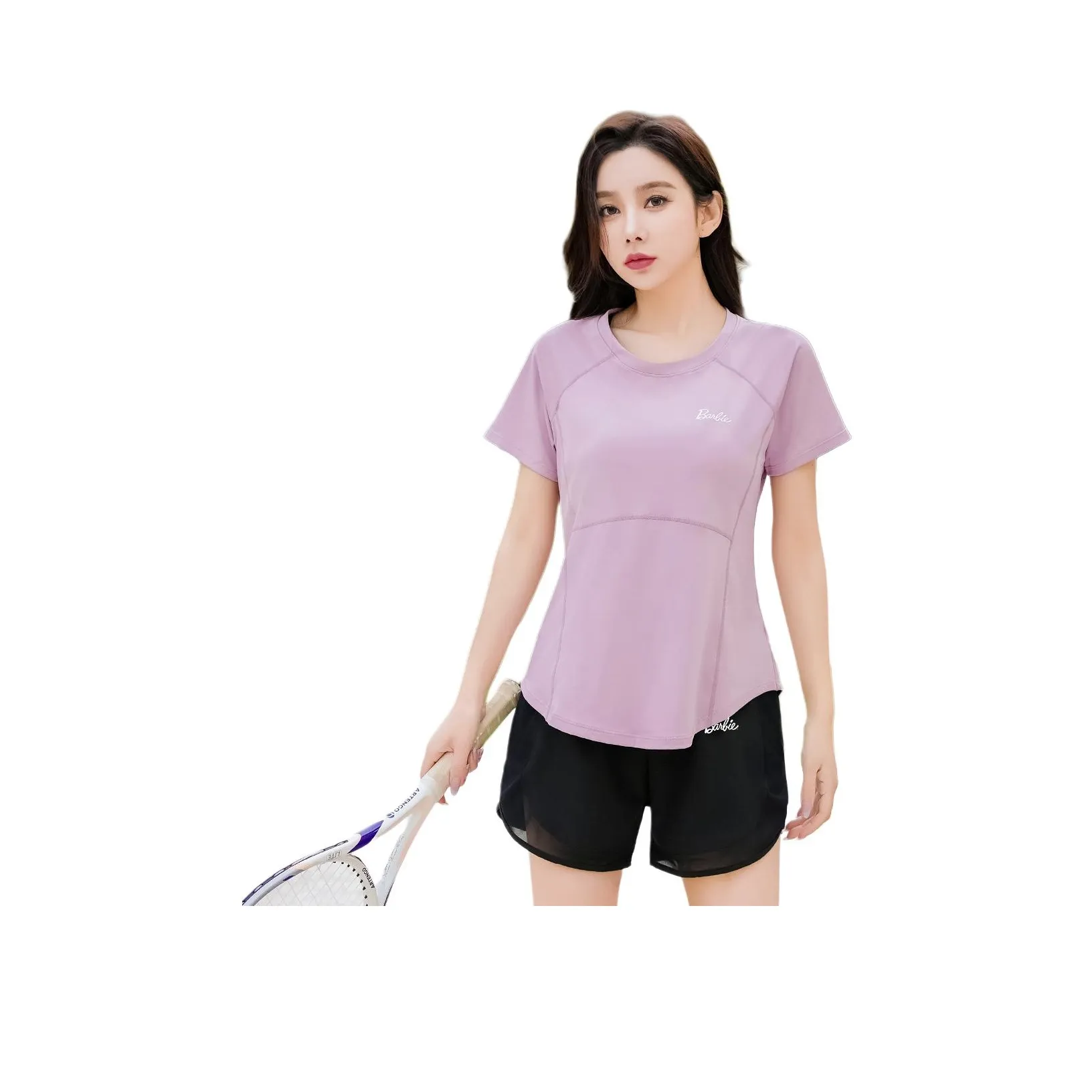 Barbie Yoga T Shirts Women's Coral Pink In Motion