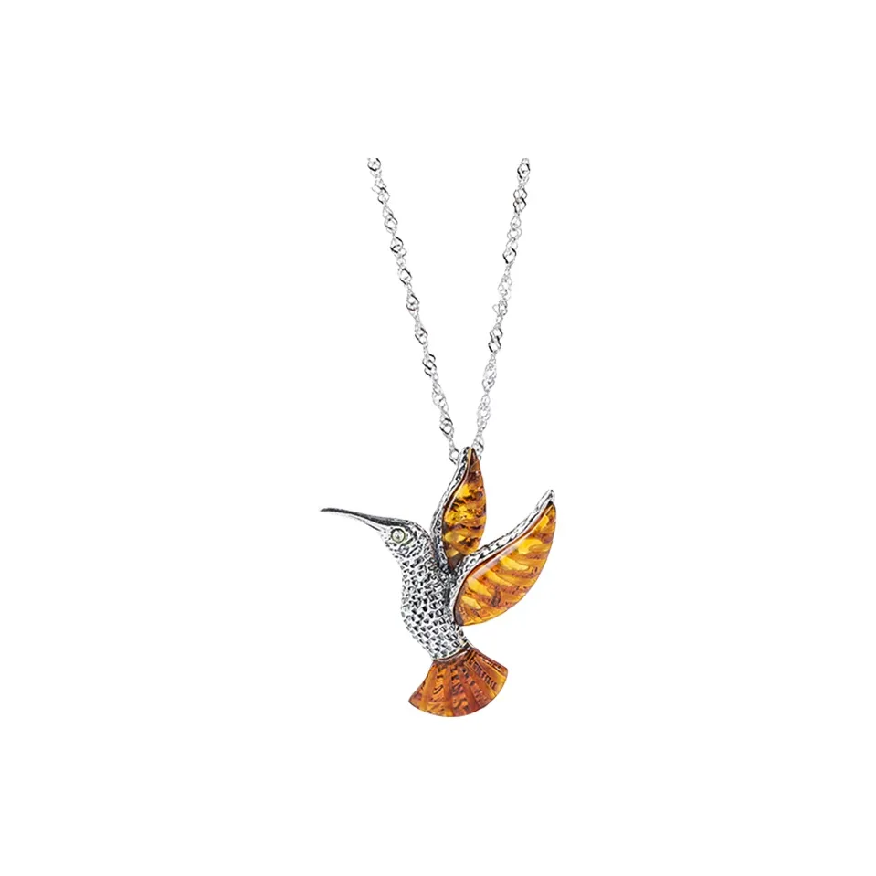 S&A S925 Silver With Engraving Amber Necklace Women's