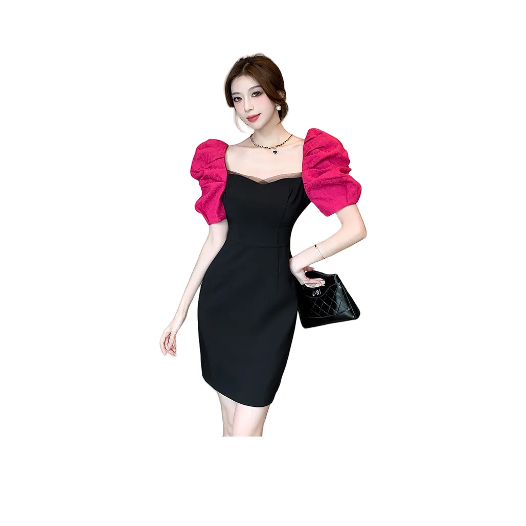 TUSHIFEI Короткий рукав Платье Женское Черное