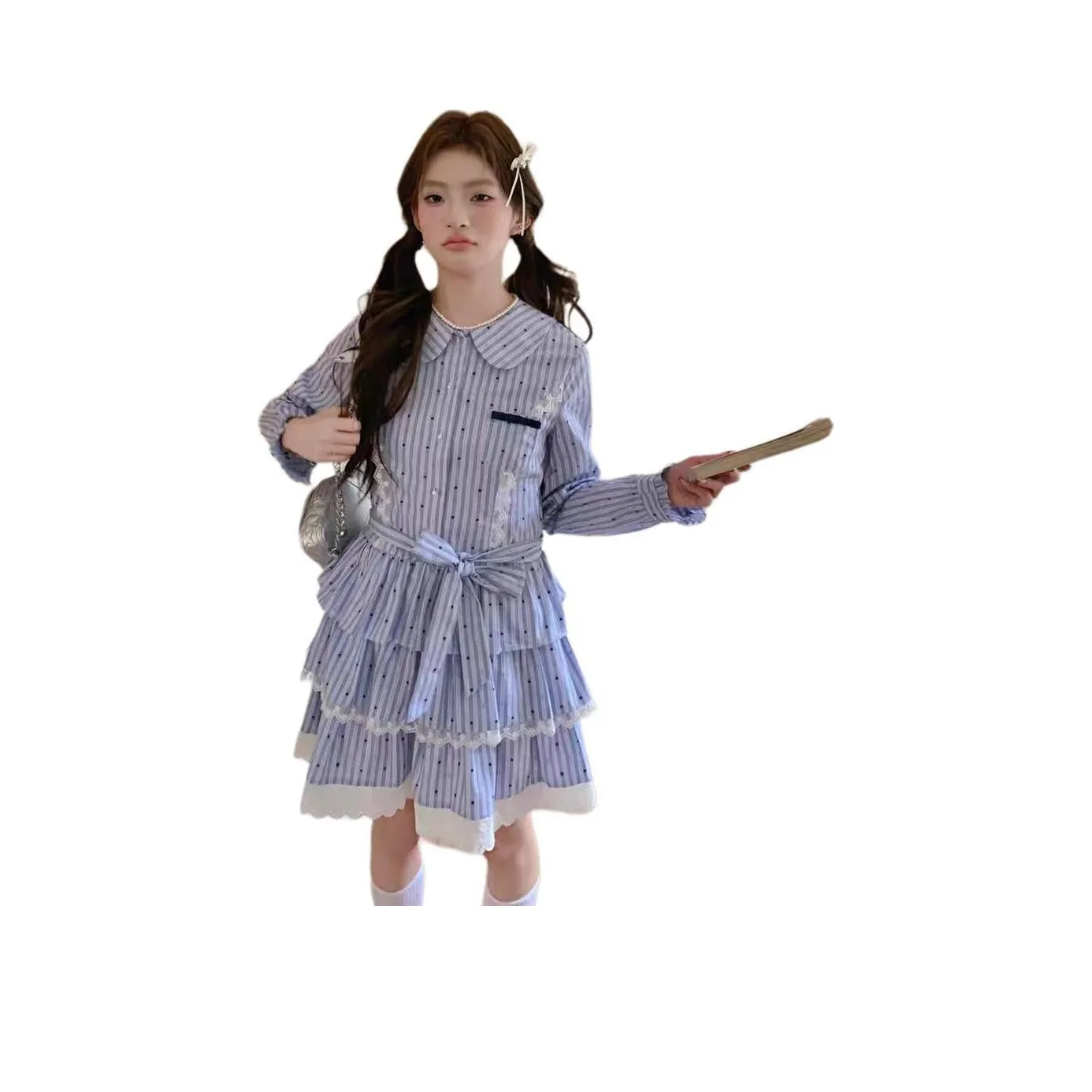 PLAY BUSH Длинное платье с длинными рукавами женское синее