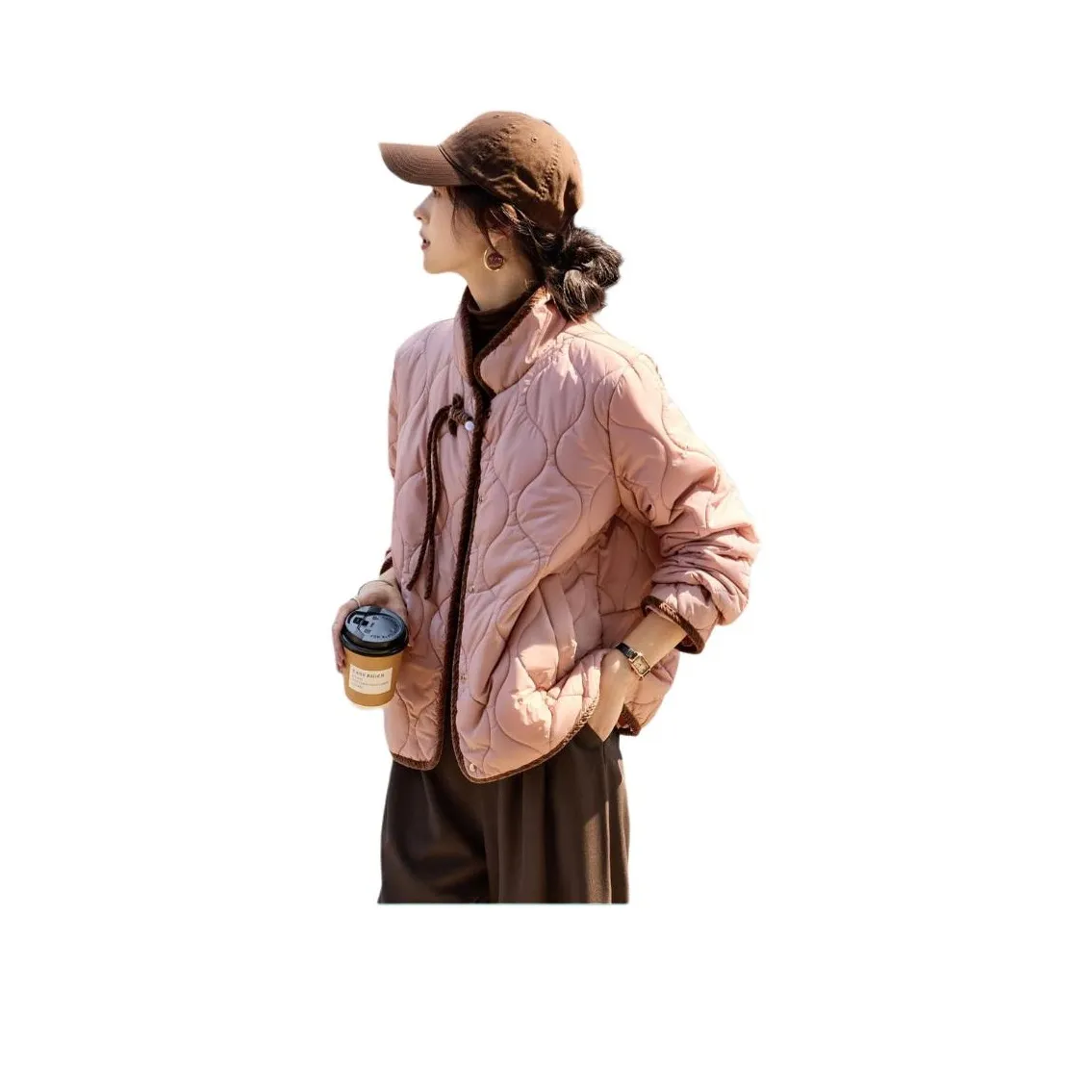 Mo Han Yi Mei Хлопковый пуховик Женская кожаная розовая