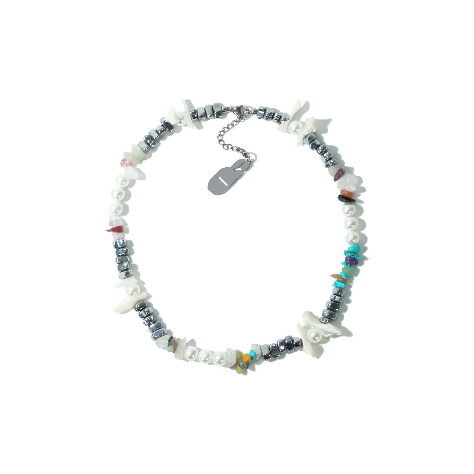 Get'em ON Смешанный Crushed Камень Белая раковина Бусины Серебряный Титановая сталь Ожерелья Унисекс