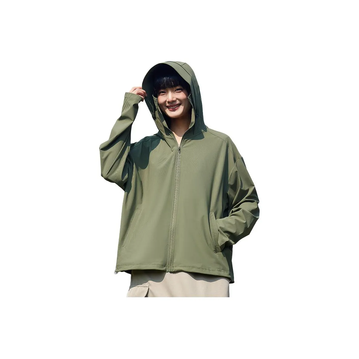 MIIOW С капюшоном молния широкий козырек ледяной шелк одежда с защитой от солнца женский