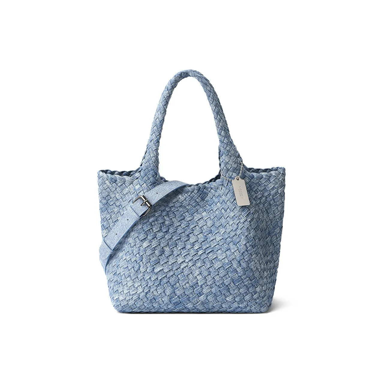 CASSILE Premium Texture Повседневный Travel Woven Сумка Элегантность Коммутирование Большая вместимость Сумка через плечо Женская Джинсовый синий